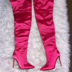 Pink satin high boots